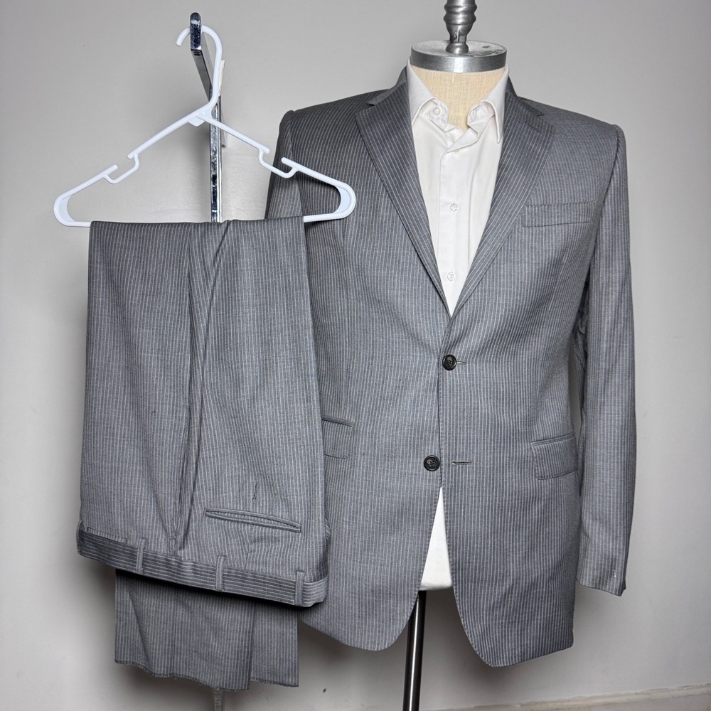 Lauren Ralph Lauren Suit Mens 42L W34 Gray Pinstripe Wool Trim Fit Two Button